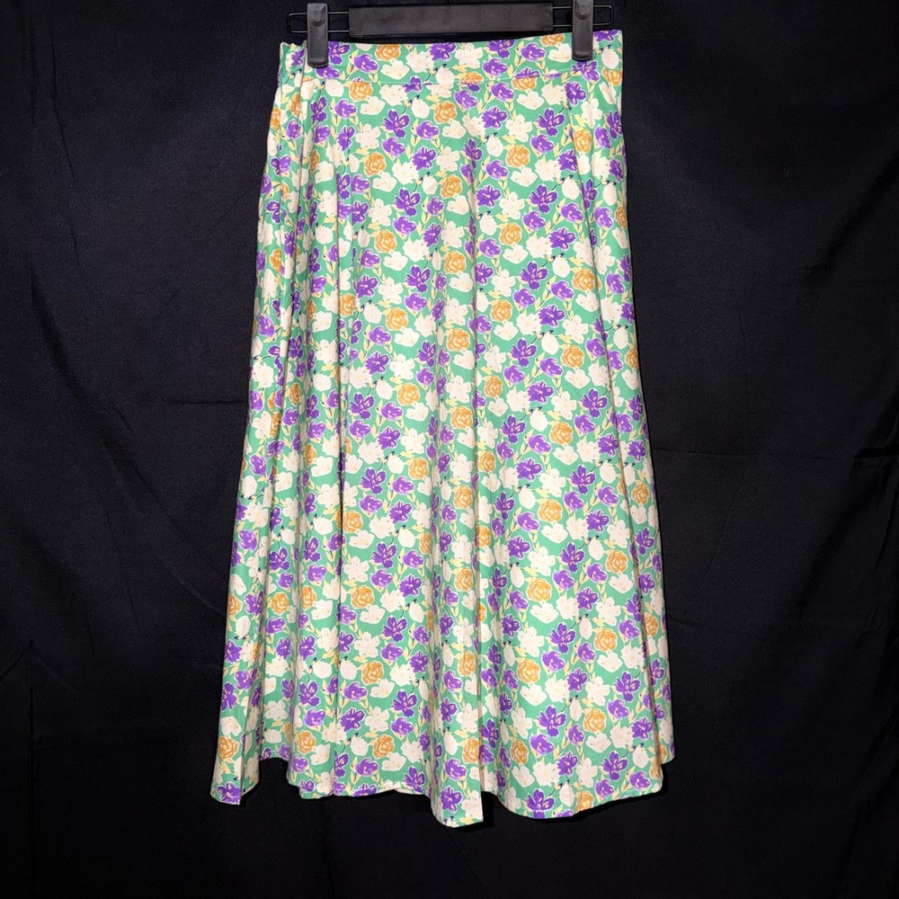 Tulip B Green Floral Midi Skirt with Pockets Cotton Size‎ Small NWT